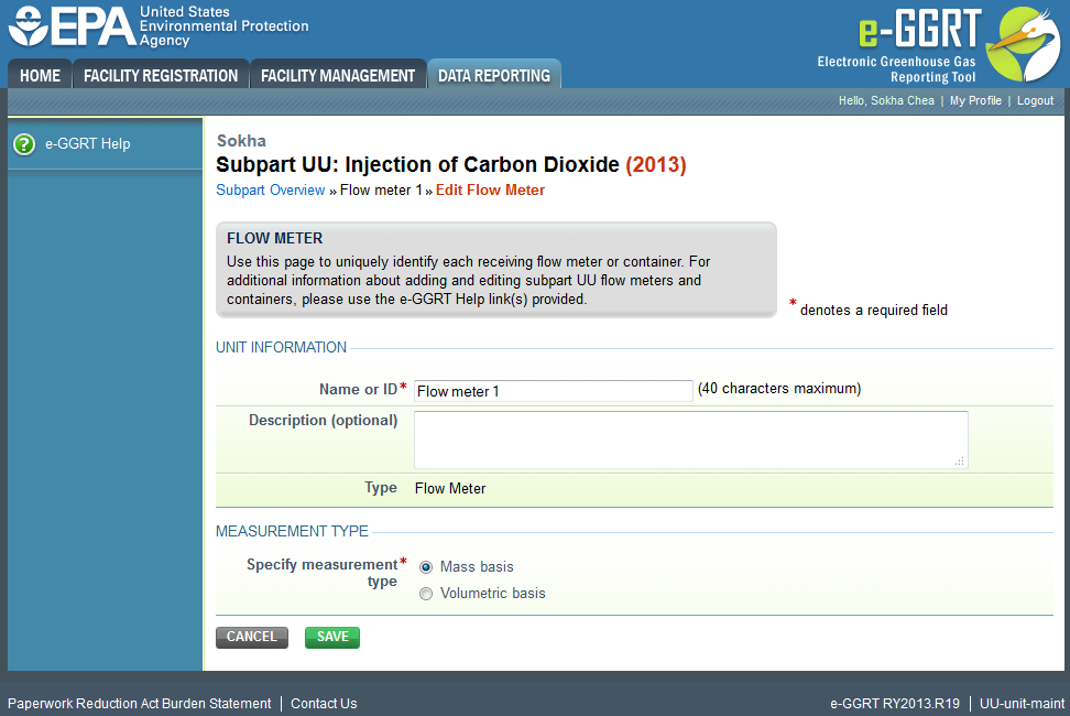 Subpart UU: Step 2 - Click the SAVE button